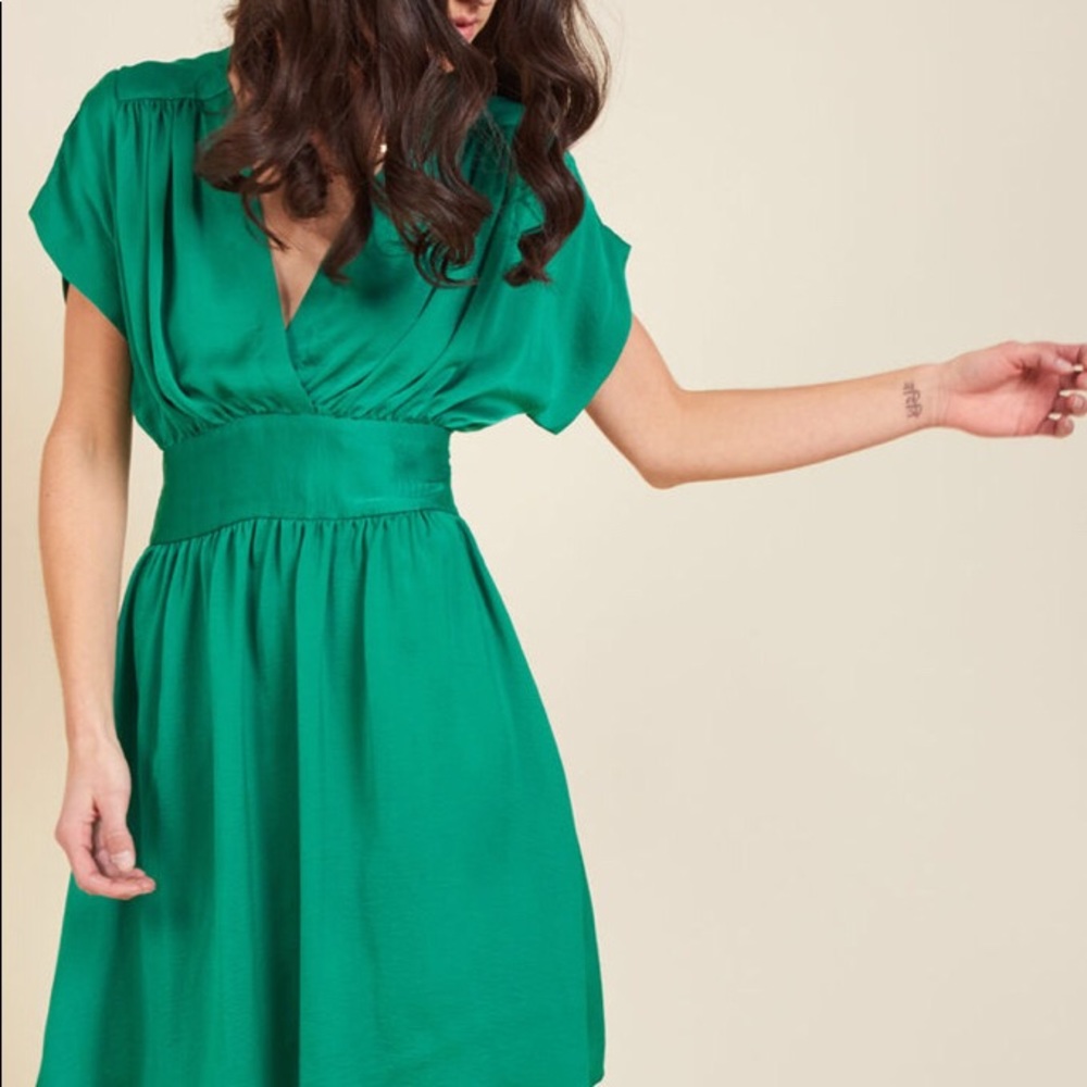 Clover green A-line knee length silk dress